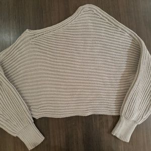 Alexander Wang off the shoulder ribbed tan sweater - S